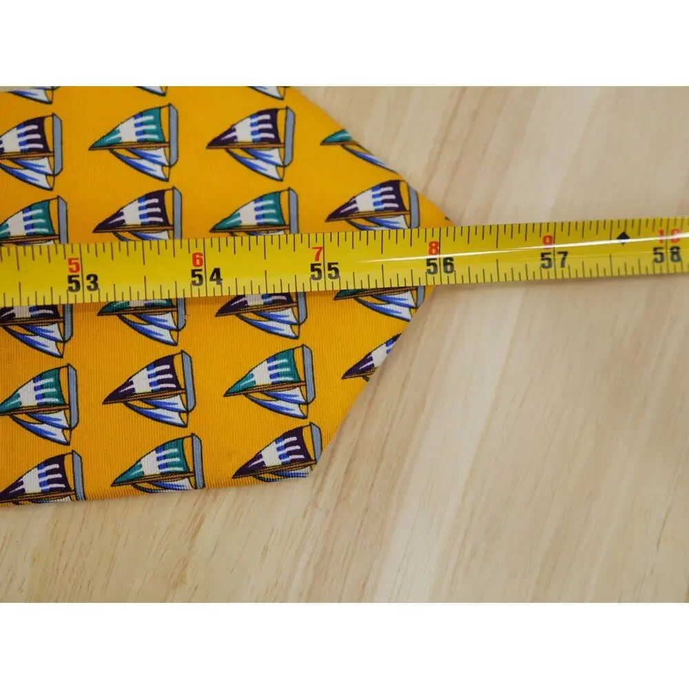 Brooks Brothers Makers Sailboat Sailing Nautical Silk Tie Made in USA Yellow